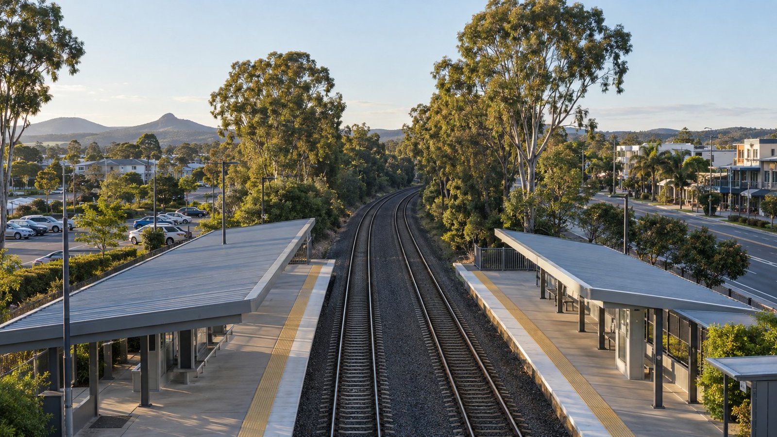 Regional railway station and adjacent road corridor in South East Queensland