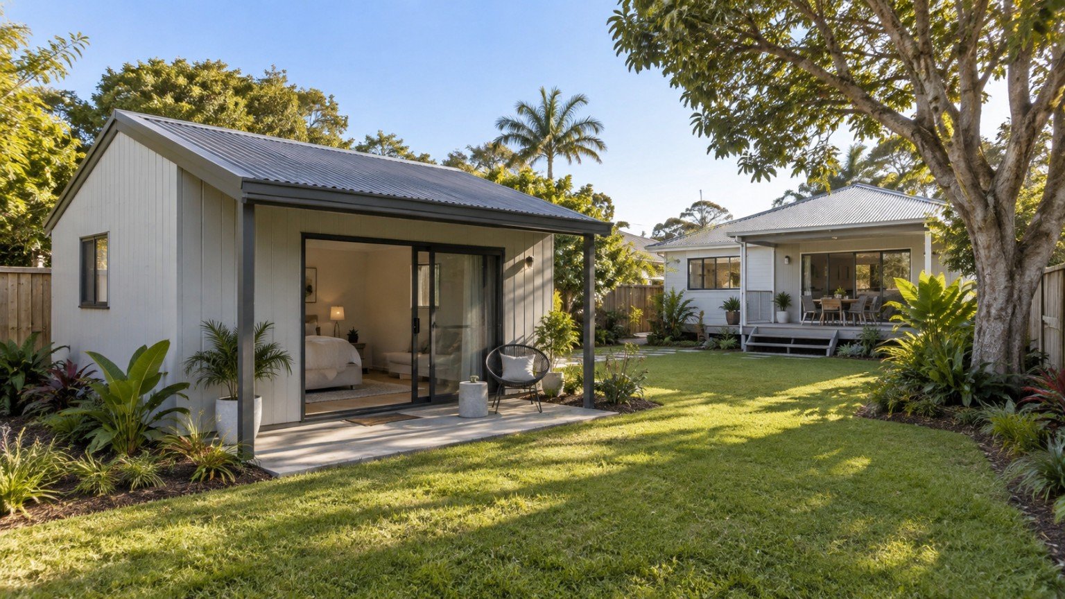 Small self-contained secondary dwelling in the backyard of a Queensland home