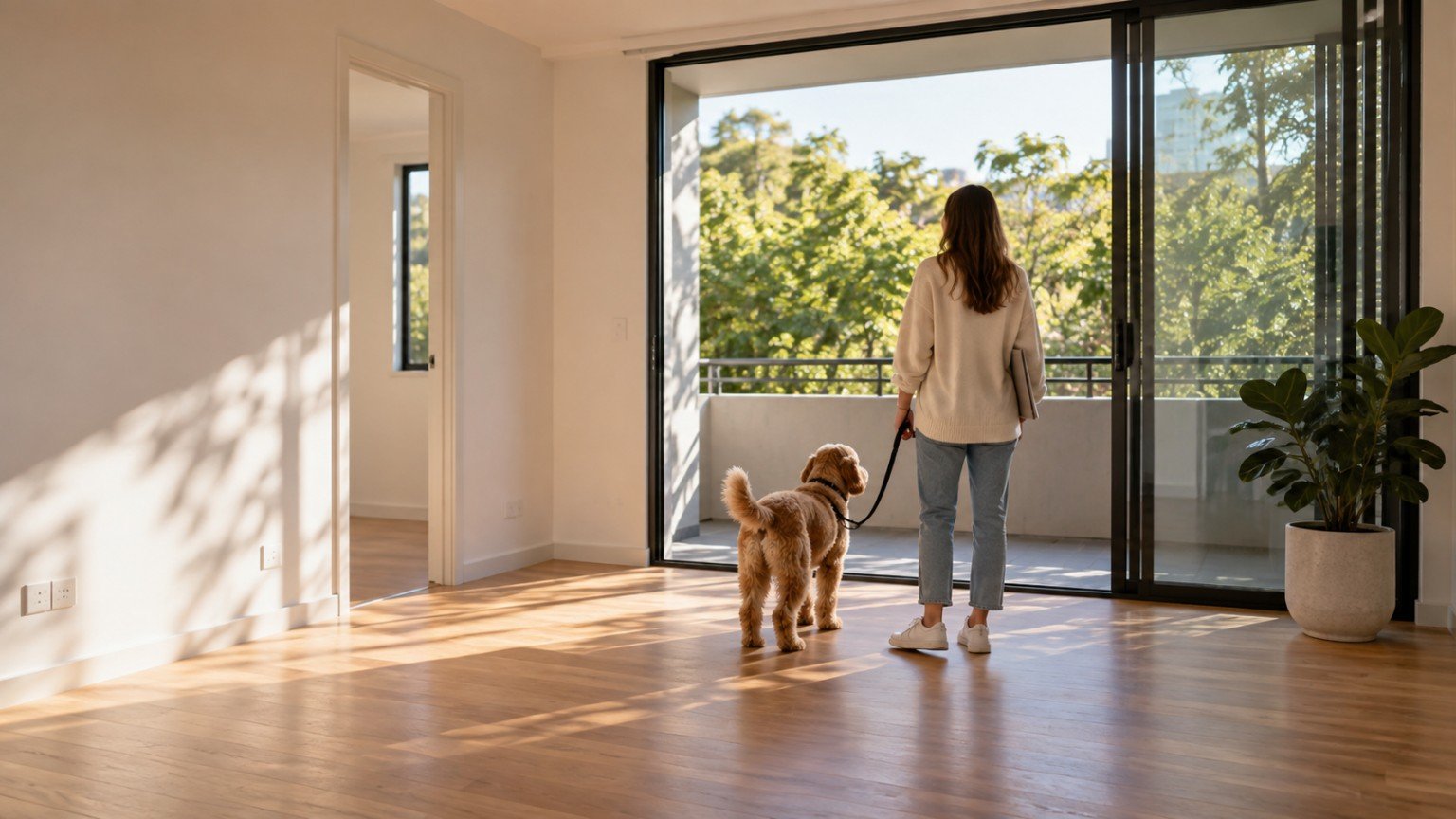 Dog resting in the living room of a pet-friendly rental