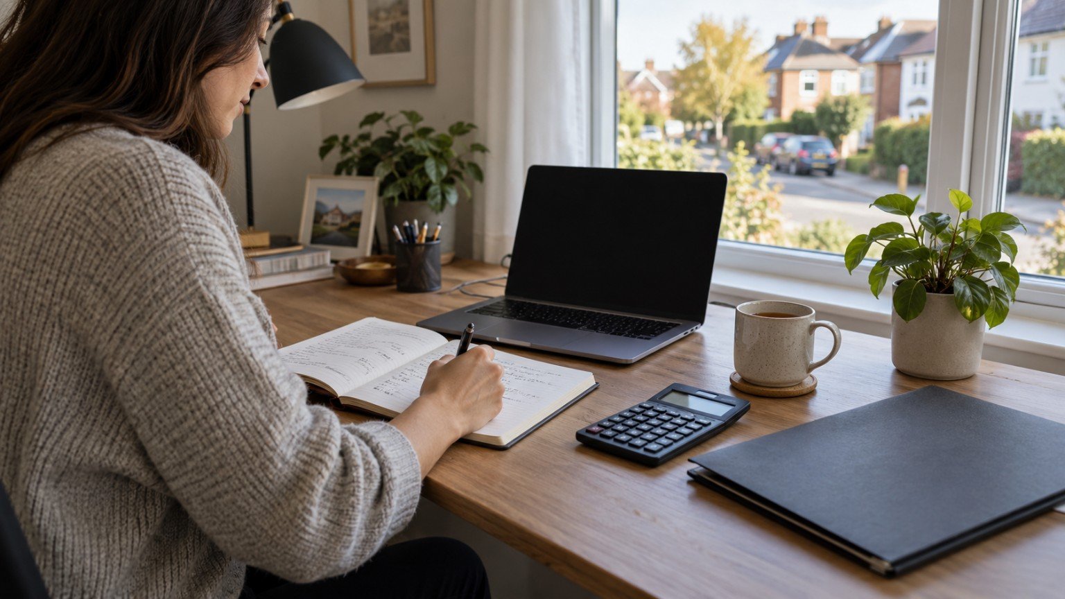 Person preparing notes at a desk before discussing a rent increase