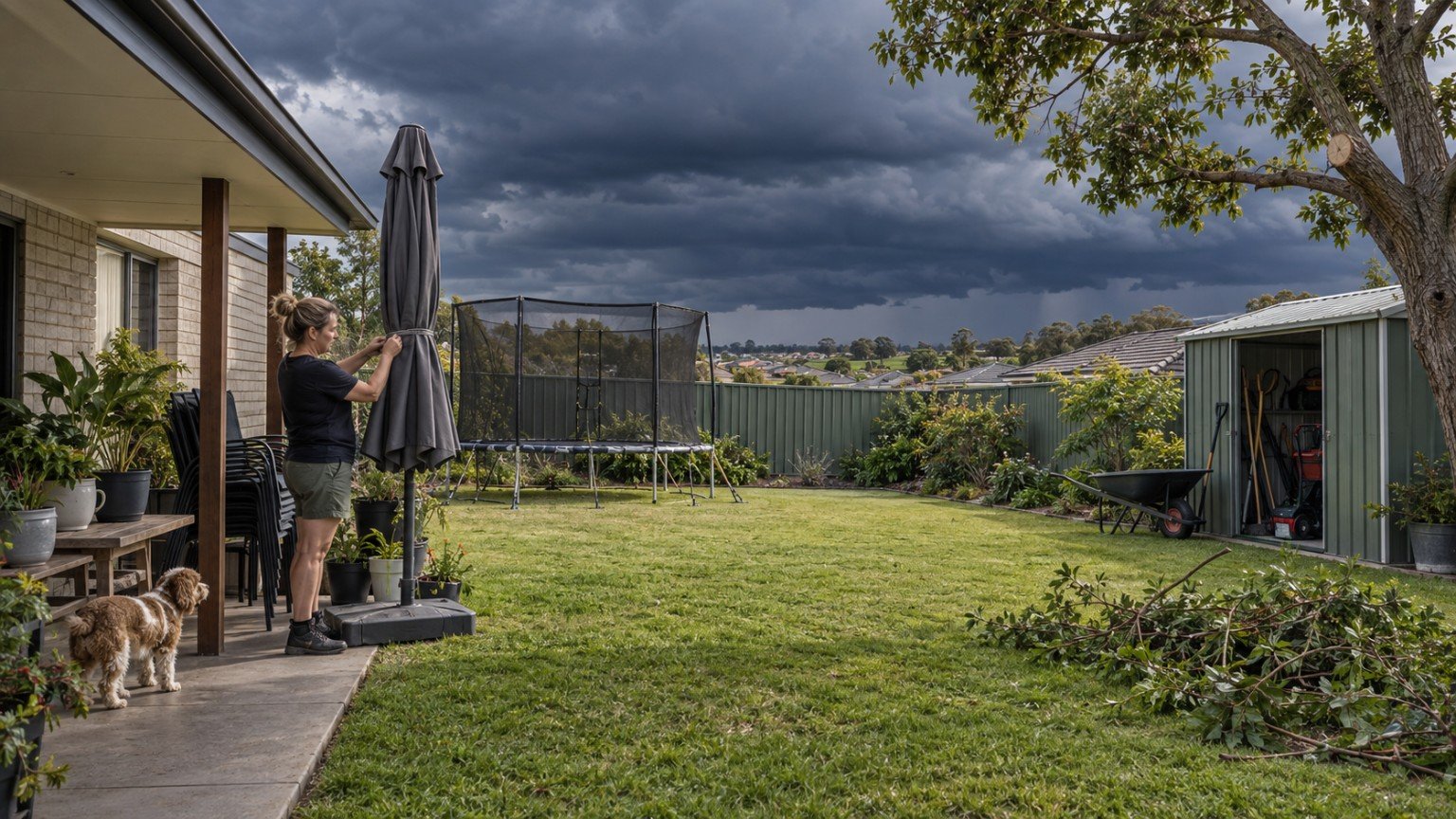Garden tidied and outdoor items secured before storm season