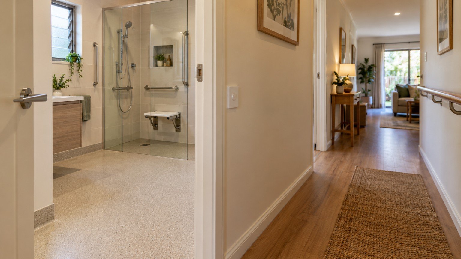 Home modified for ageing in place with grab rails and level access