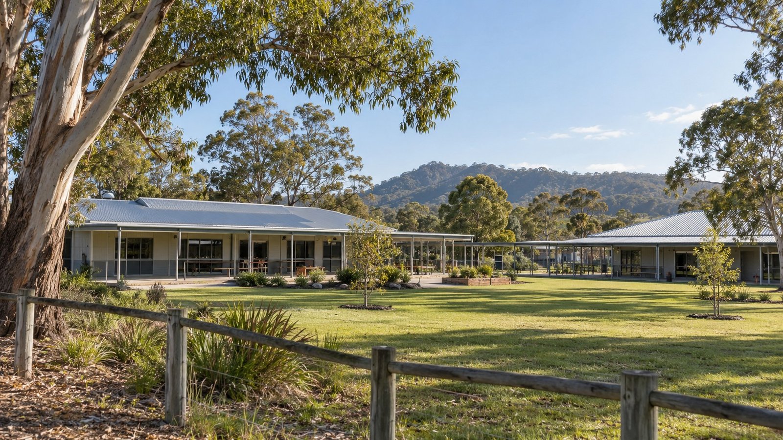 Rural fringe Queensland school with wide verandahs and large grassed grounds