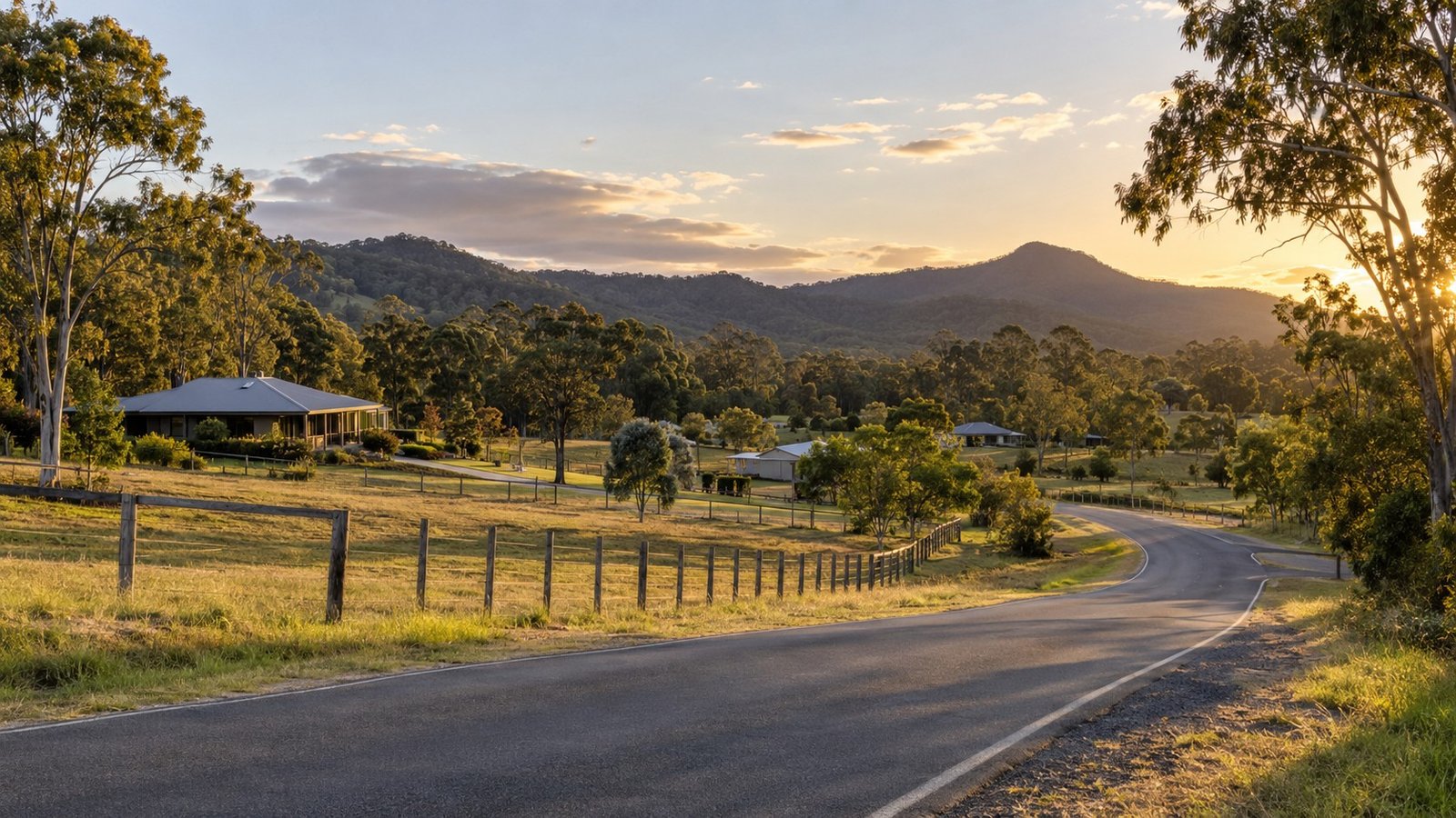 Semi-rural township setting with acreage blocks and bushland in South East Queensland