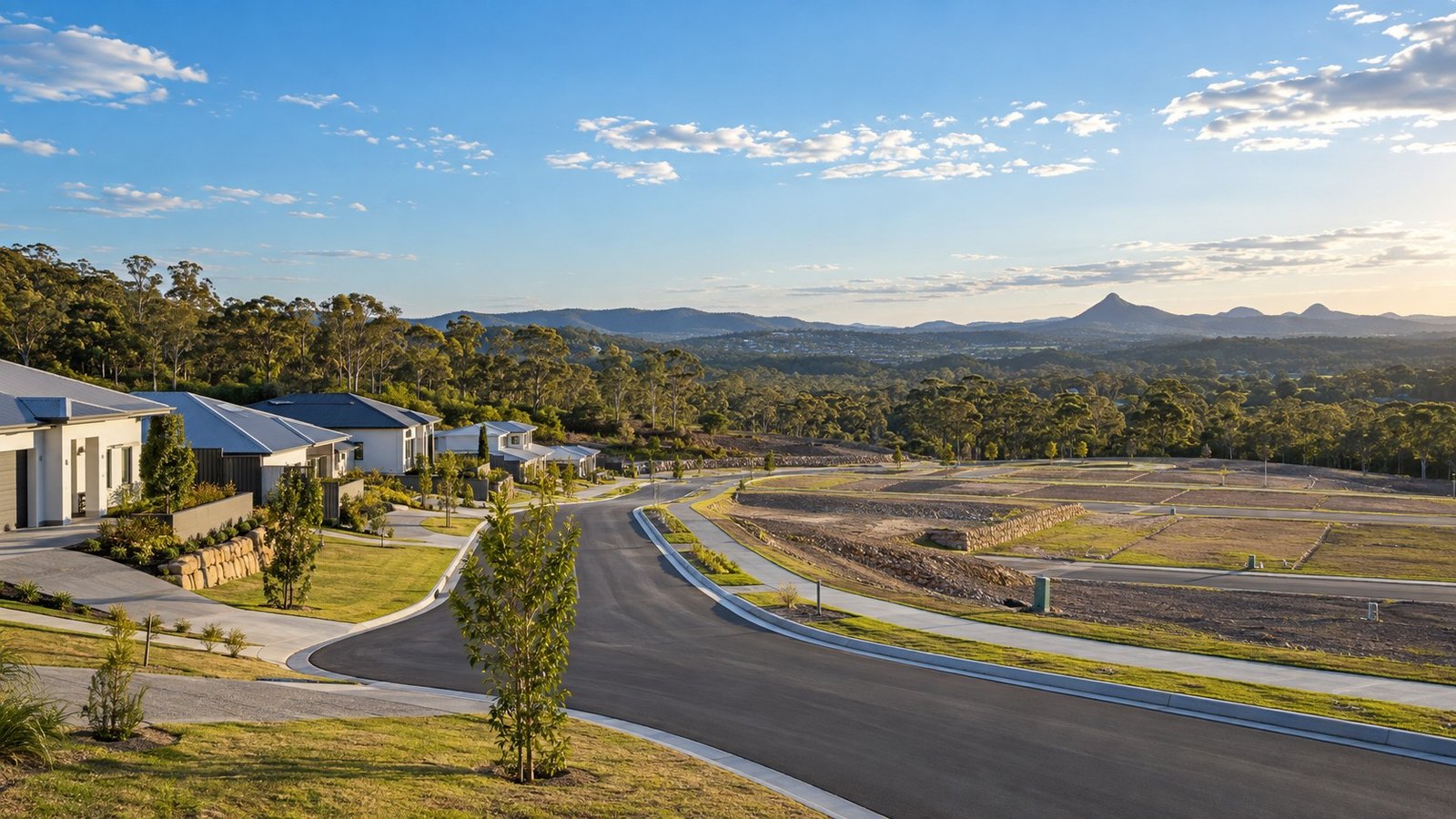 New estate roads and homes replacing former rural land in southern Logan