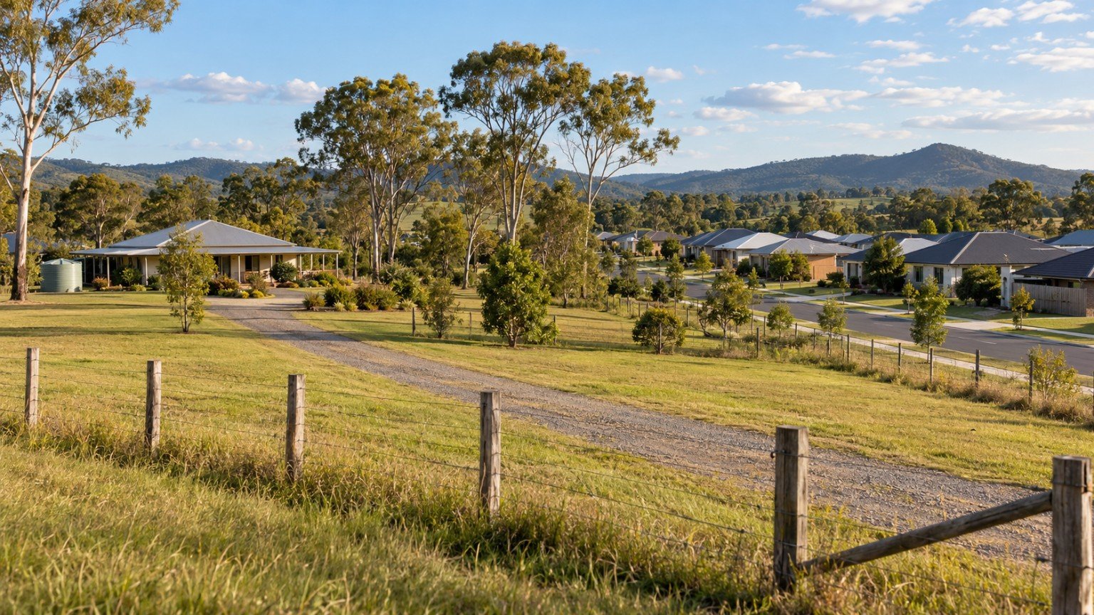 Mix of acreage and new estate housing in a semi-rural Logan village