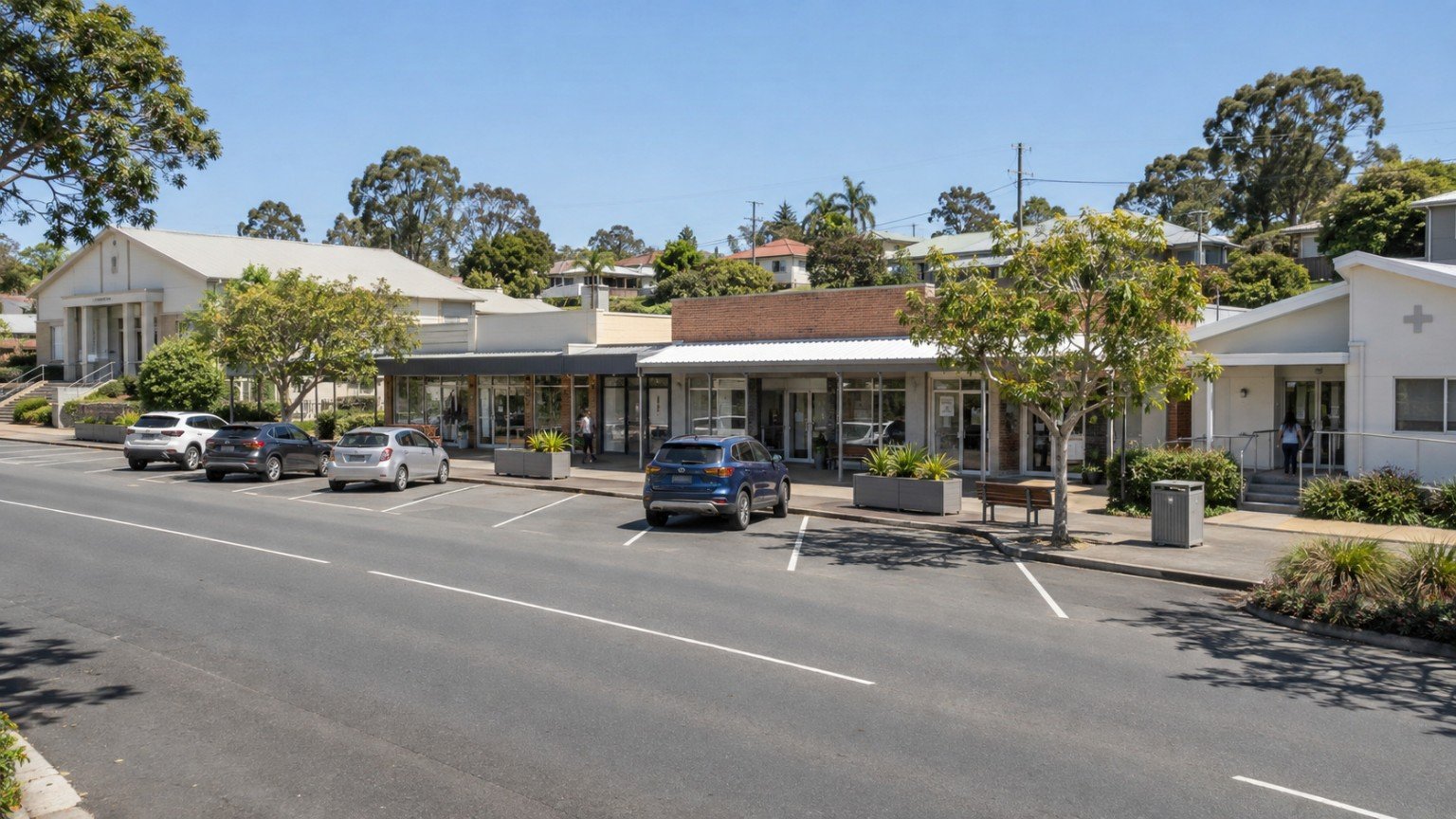 Local shopping strip and community facilities in an ordinary Queensland suburb