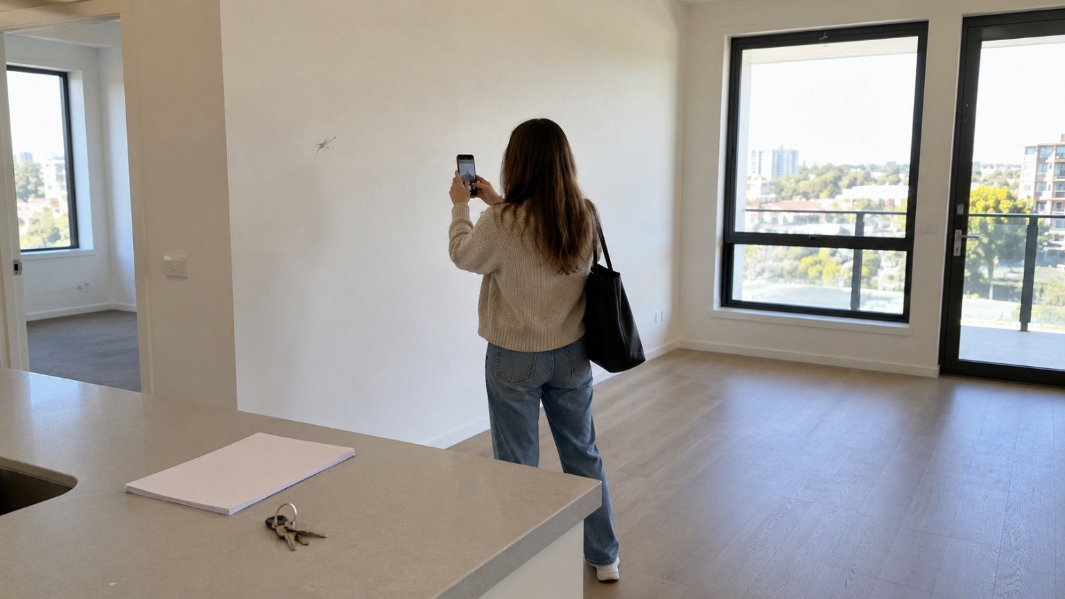 Empty apartment being inspected before signing a lease